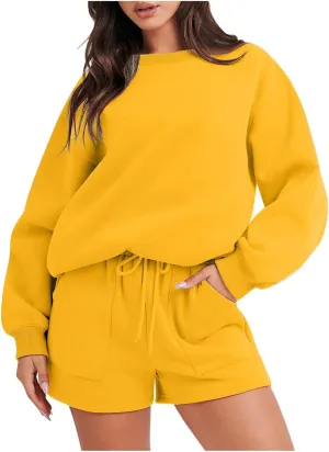 2 Piece Outfits Sweatsuit For Women Oversized Crewneck Sweatshirt & Lounge Shorts Set 2023 Fall Fashion Tracksuit