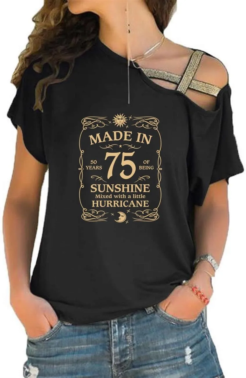 50th Happy Birthday Sunshine Print Gifts Cross Shoulder Straps Women's T-Shirt Tops