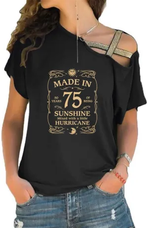 50th Happy Birthday Sunshine Print Gifts Cross Shoulder Straps Women's T-Shirt Tops