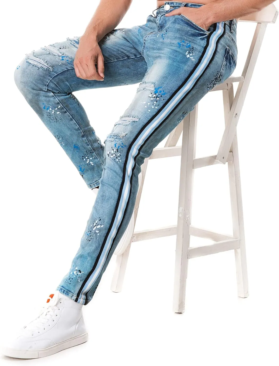 ABSECAI Men's Ripped Jeans Slim Fit Skinny Stretch Jeans Pant