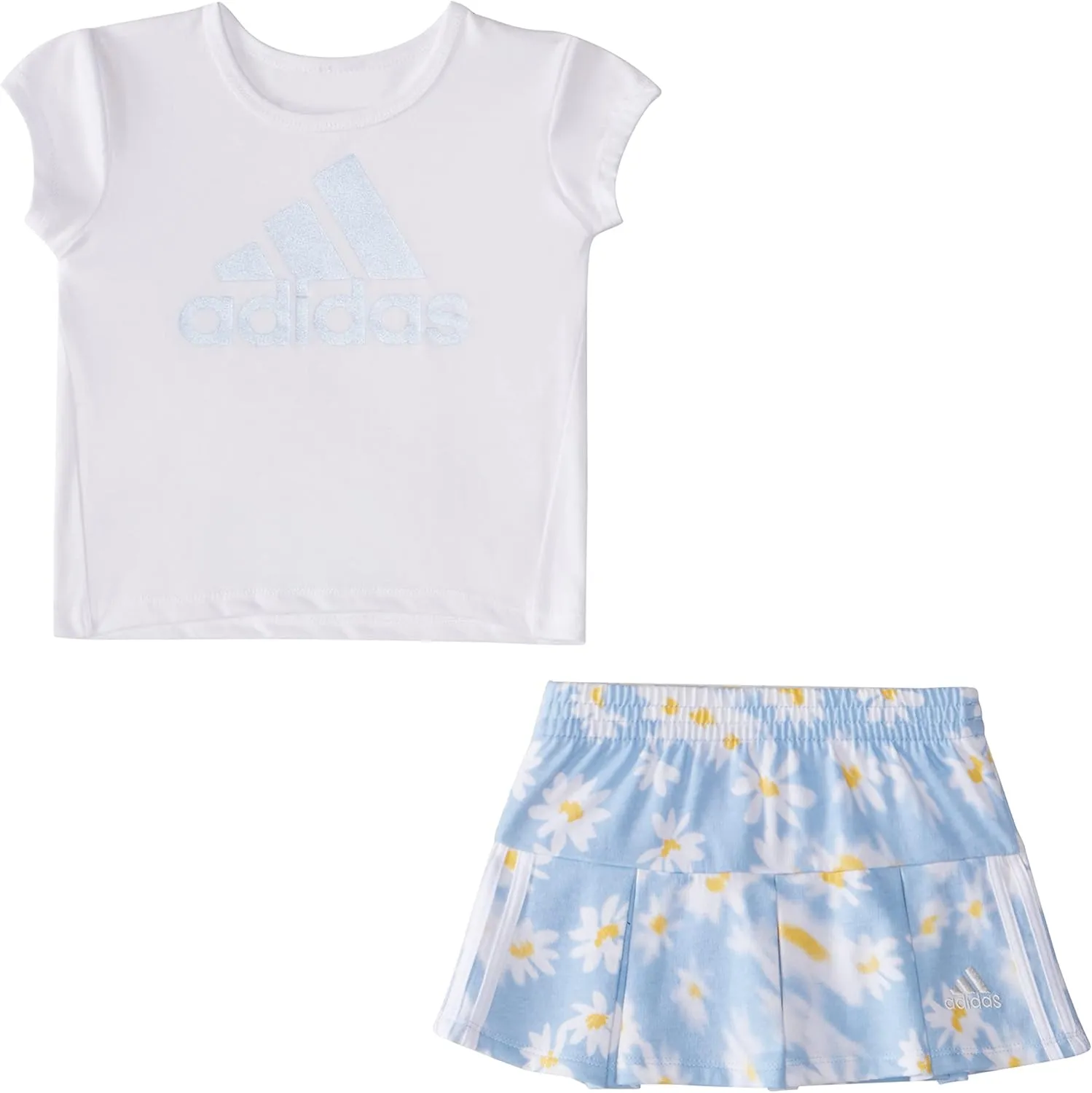 adidas Baby Girls' Short Sleeve Tee & All Over Print French Terry Pleated Skort Set