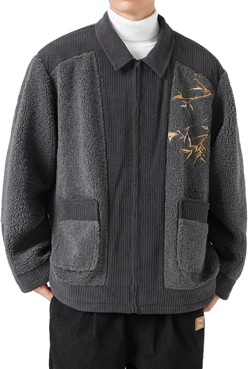 Autumn Men Chinese Style Parka Mens Casual Coat Vintage Cotton Padded Jackets Outerwear Lamb Wool Jackets