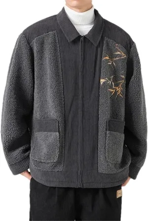 Autumn Men Chinese Style Parka Mens Casual Coat Vintage Cotton Padded Jackets Outerwear Lamb Wool Jackets