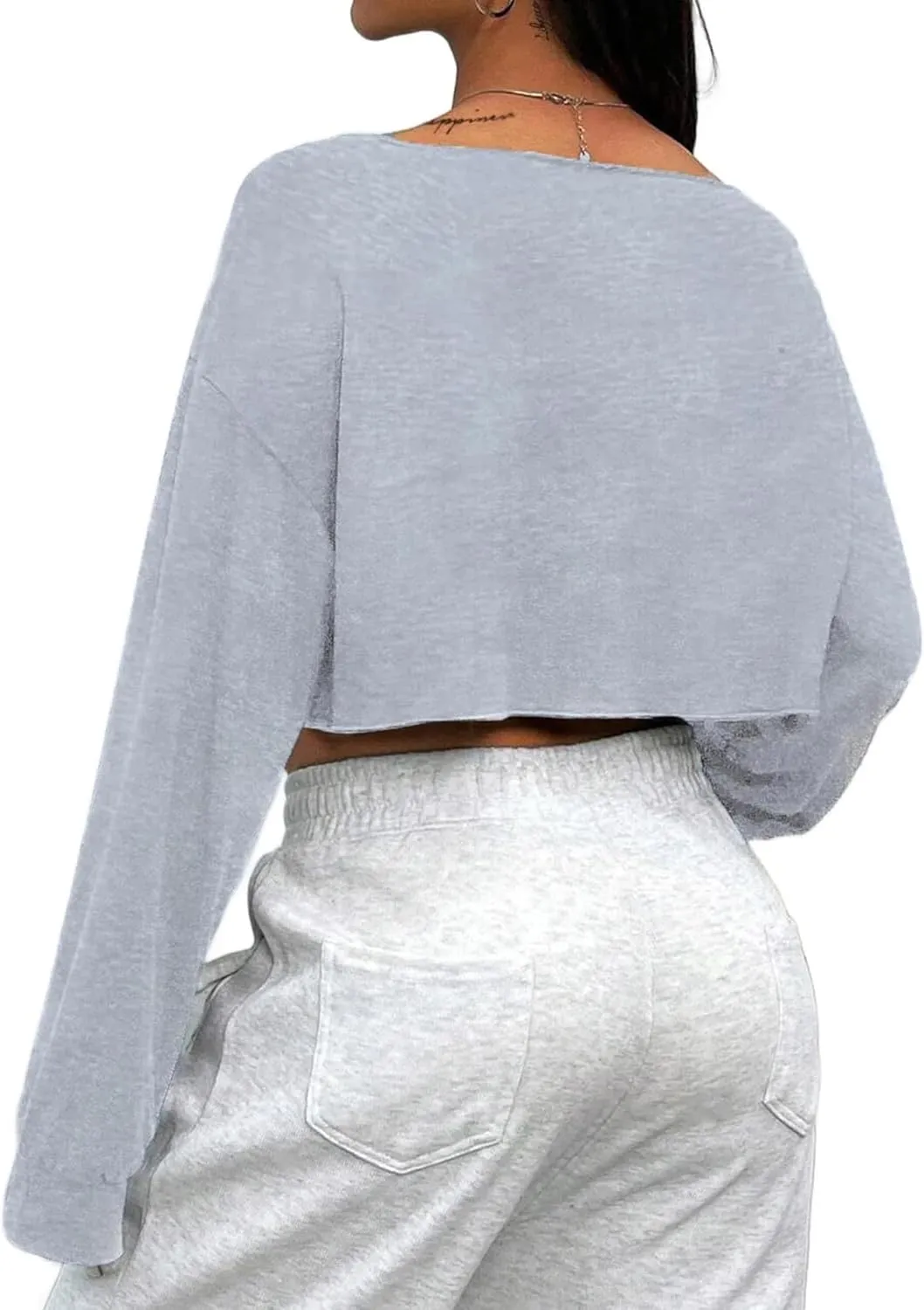 Avanova Women Off Shoulder Boat Neck Crop Tops Long Sleeves Oversized Loose Tee Shirts