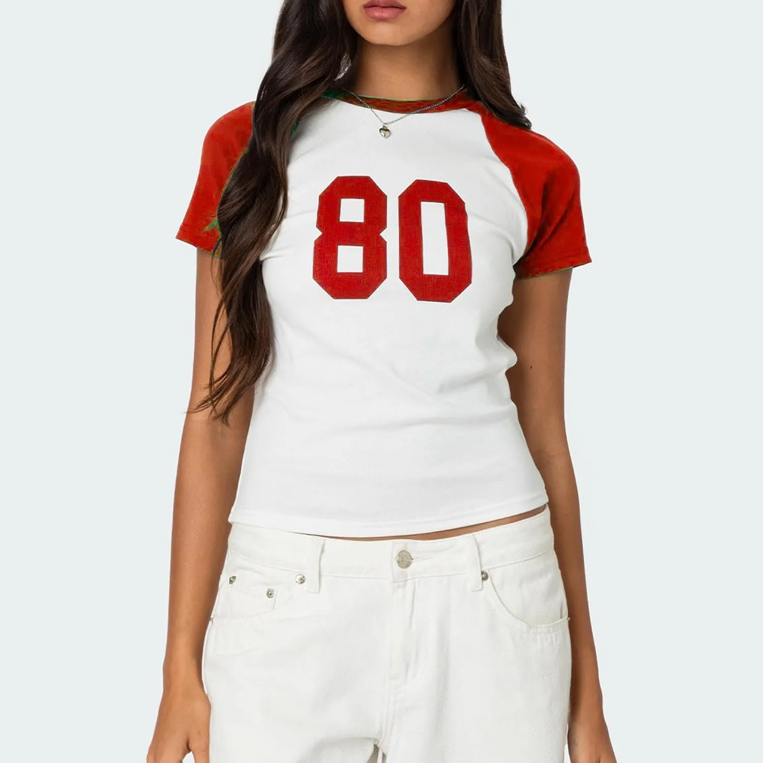 Baby Tee Women Y2k Short Sleeve Jersey Number Graphic Crop Top Slim Fit Crewneck Teen Girl Vintage Going Out Shirt