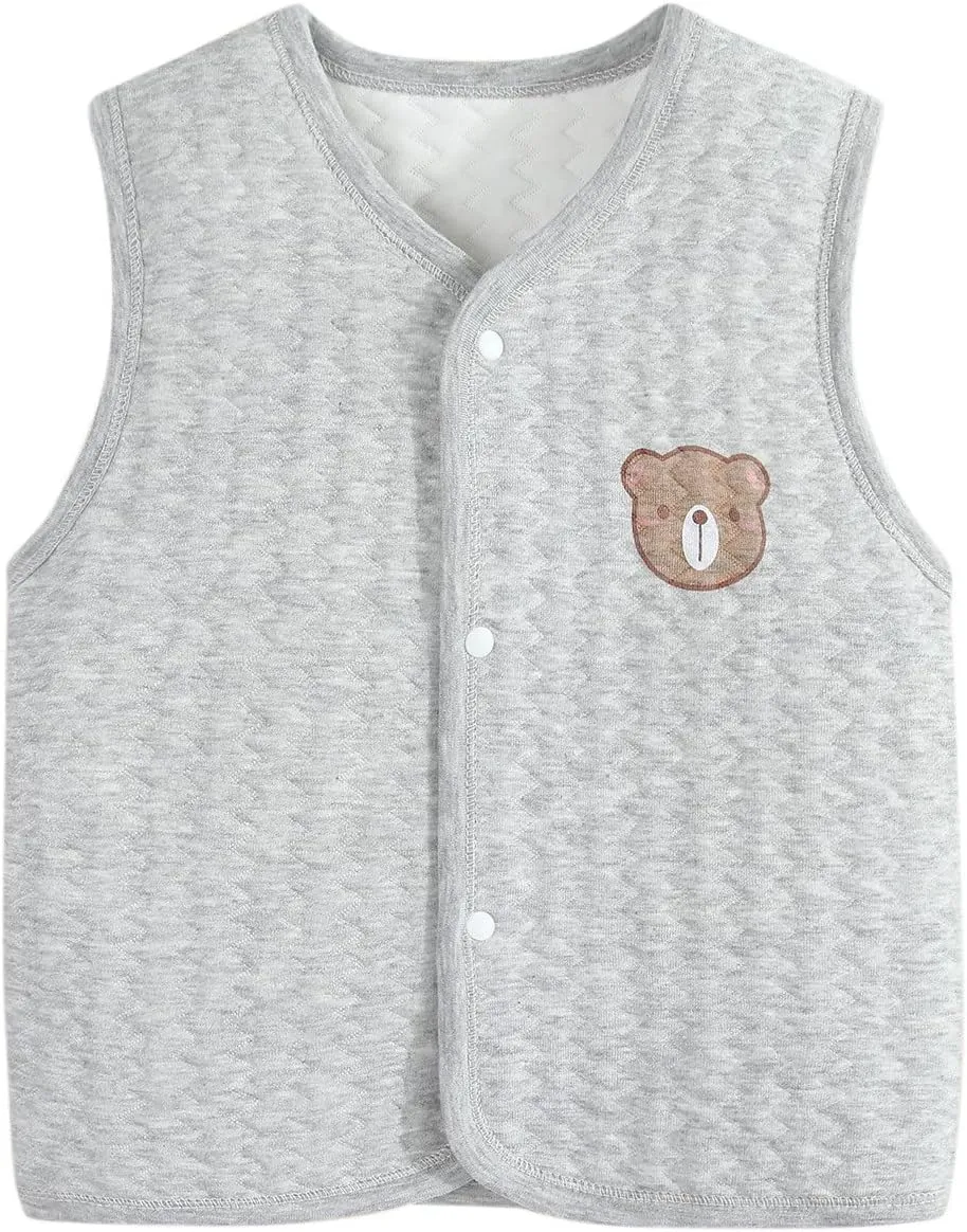Baby Vest Warm Jacket Cotton Vest, Unisex Infant Toddler Padded Waistcoat Toddler Baby Cotton Vest (Grey, 2-3 Years)