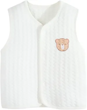 Baby Vest Warm Jacket Cotton Vest, Unisex Infant Toddler Padded Waistcoat Toddler Baby Cotton Vest (White, 6-12 Months)