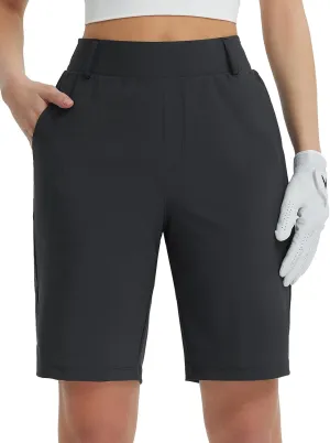 BALEAF Women's Golf Shorts 9'' Knee Length Stretch Bermuda Long Shorts Belt Loops Pockets Casual Work UPF 50 