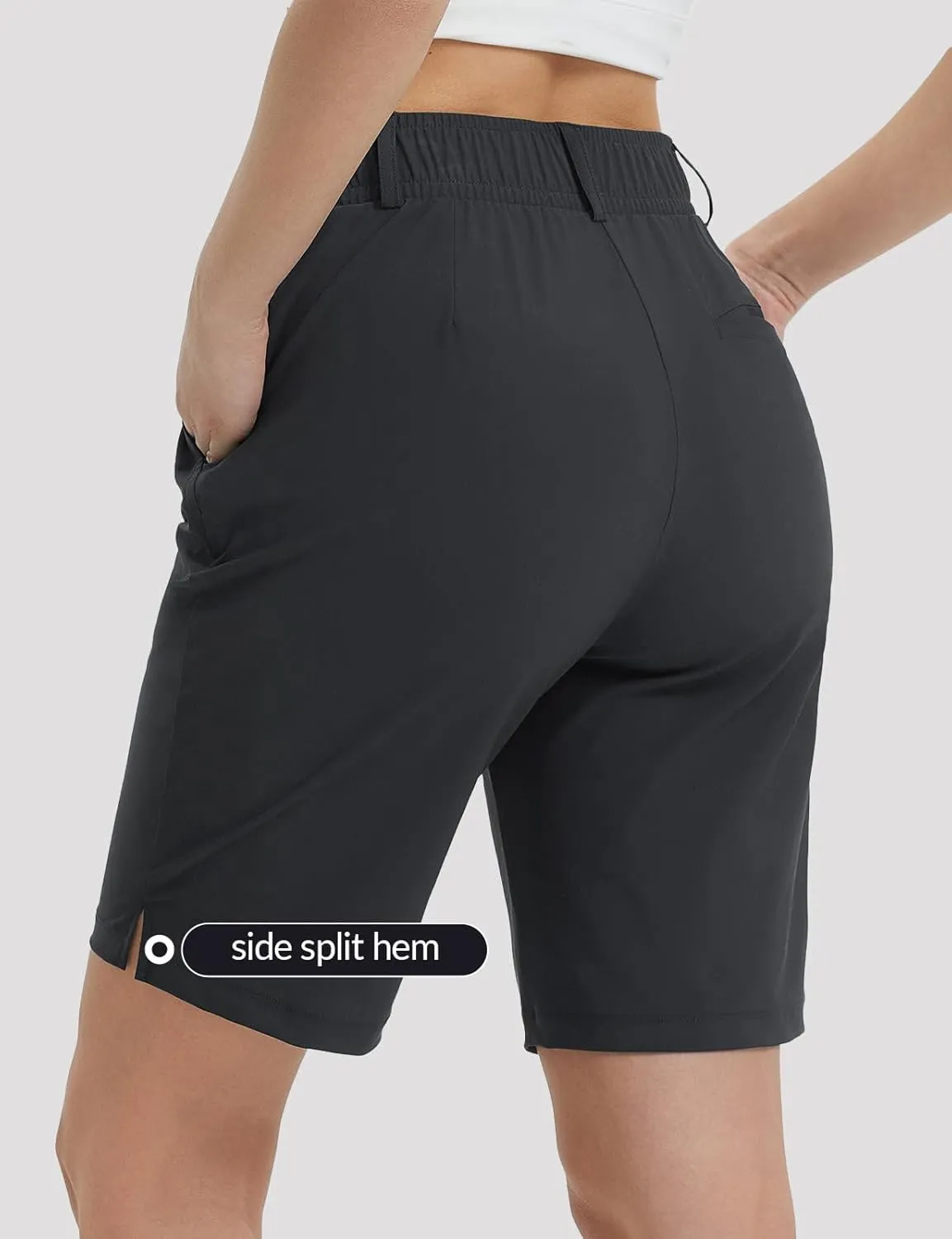 BALEAF Women's Golf Shorts 9'' Knee Length Stretch Bermuda Long Shorts Belt Loops Pockets Casual Work UPF 50 