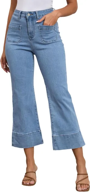 Bell Bottom Jeans for Women Cropped Stretchy High Waist Loose Casual Women Stretch Jeans