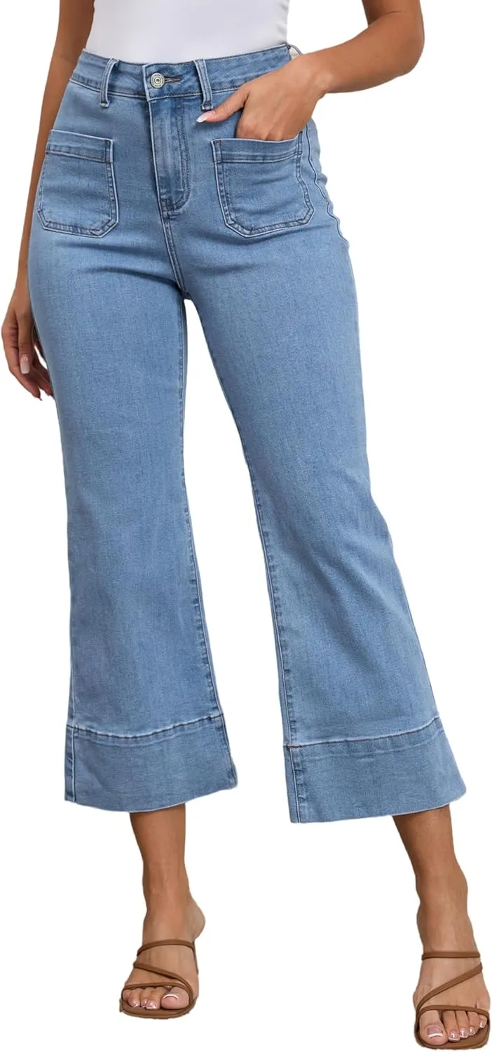 Bell Bottom Jeans for Women Cropped Stretchy High Waist Loose Casual Women Stretch Jeans