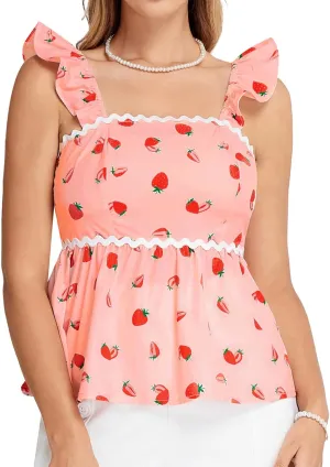 Belle Poque Womens Summer Cute Tops Square Neck Peplum Top Babydoll Ruffle Sleeveless Top Vintage Tops Trendy 2025