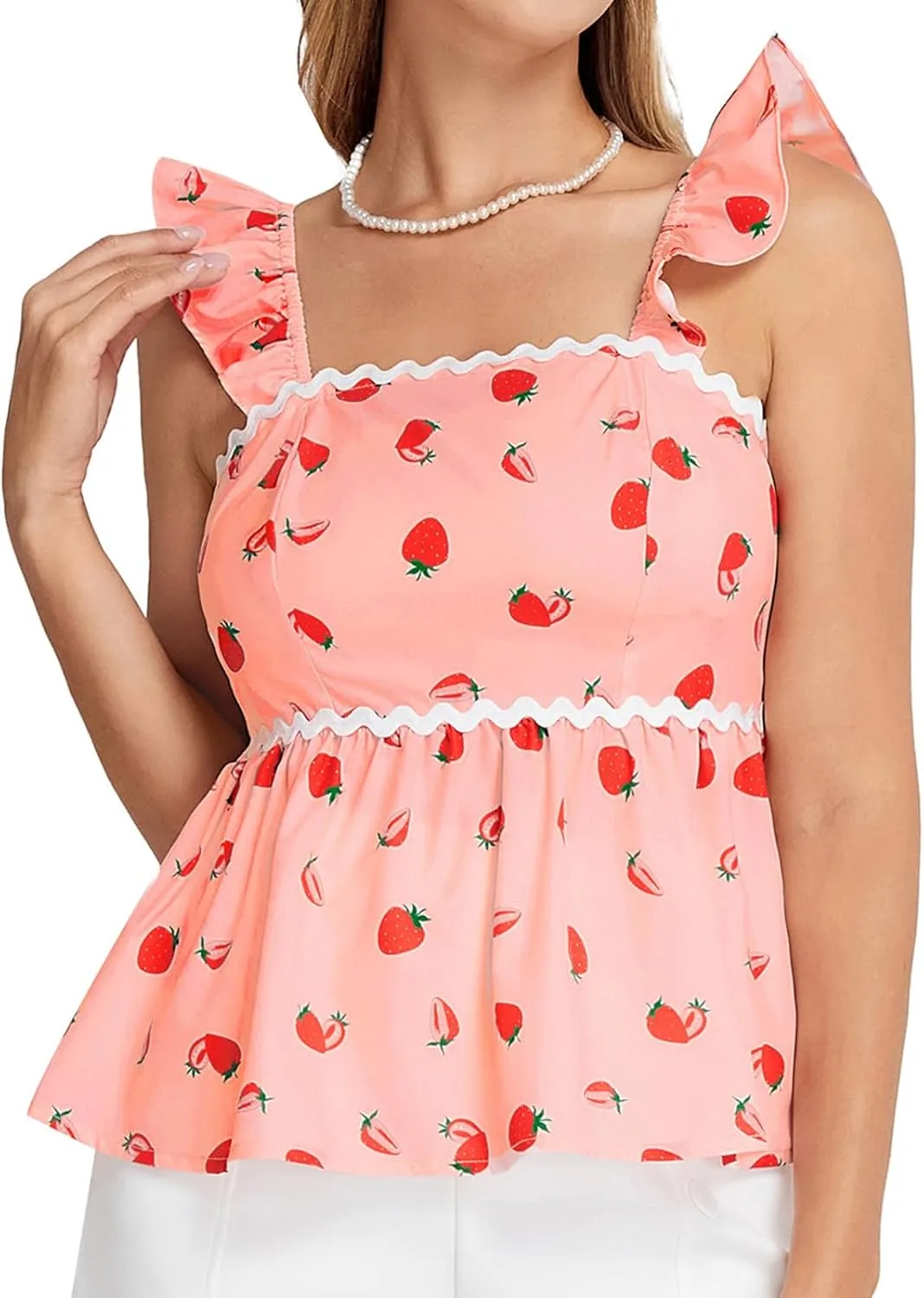 Belle Poque Womens Summer Cute Tops Square Neck Peplum Top Babydoll Ruffle Sleeveless Top Vintage Tops Trendy 2025