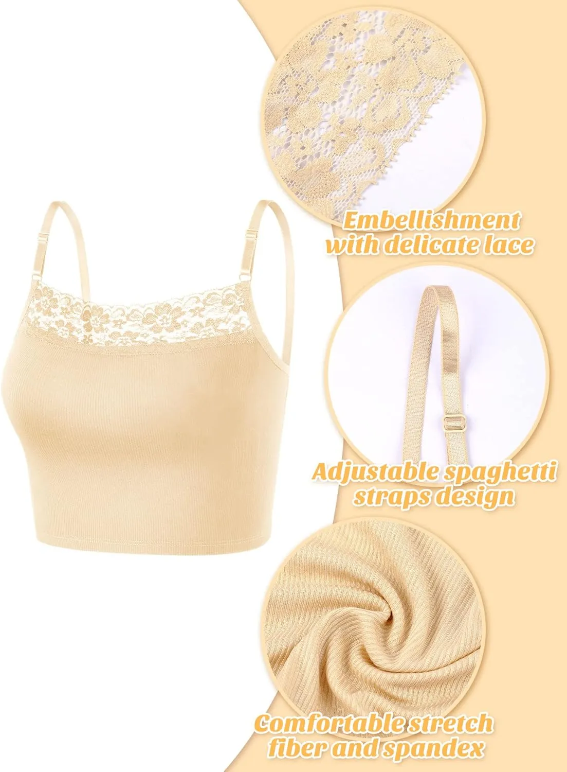 Bencailor 3 Pieces Lace Camisole Crop Top Lace Half Cami Breathable Basic Cami Spaghetti Tank Top for Women