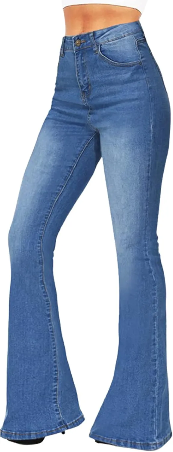 BISUAL Women's Fashion High Rise Jeans Slimming Wide Leg Stretch Denim Flare Bellbottom Jeans