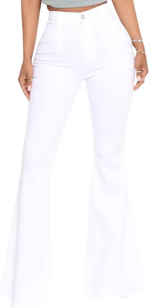 BISUAL Women's Fashion High Rise Jeans Slimming Wide Leg Stretch Denim Flare Bellbottom Jeans
