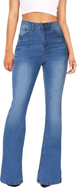 BISUAL Women's Fashion High Rise Jeans Slimming Wide Leg Stretch Denim Flare Bellbottom Jeans