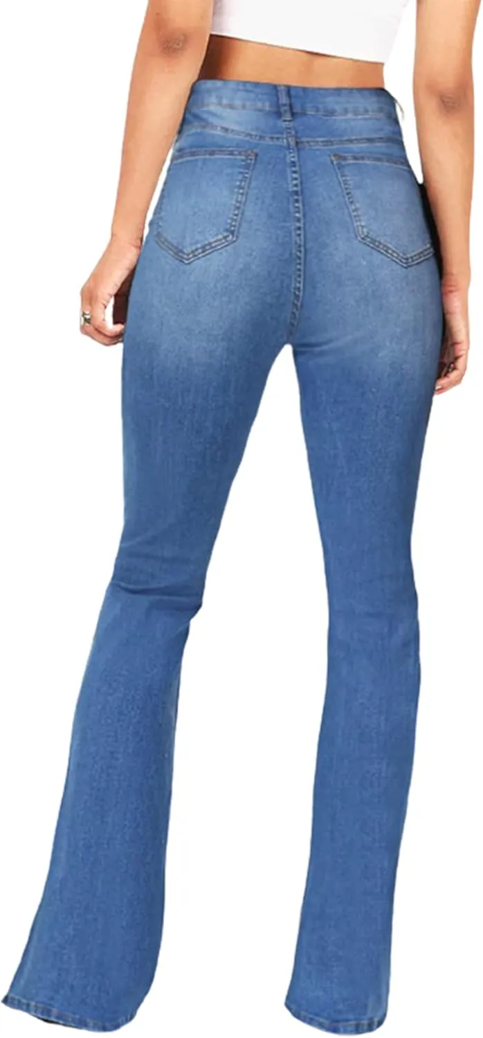 BISUAL Women's Fashion High Rise Jeans Slimming Wide Leg Stretch Denim Flare Bellbottom Jeans