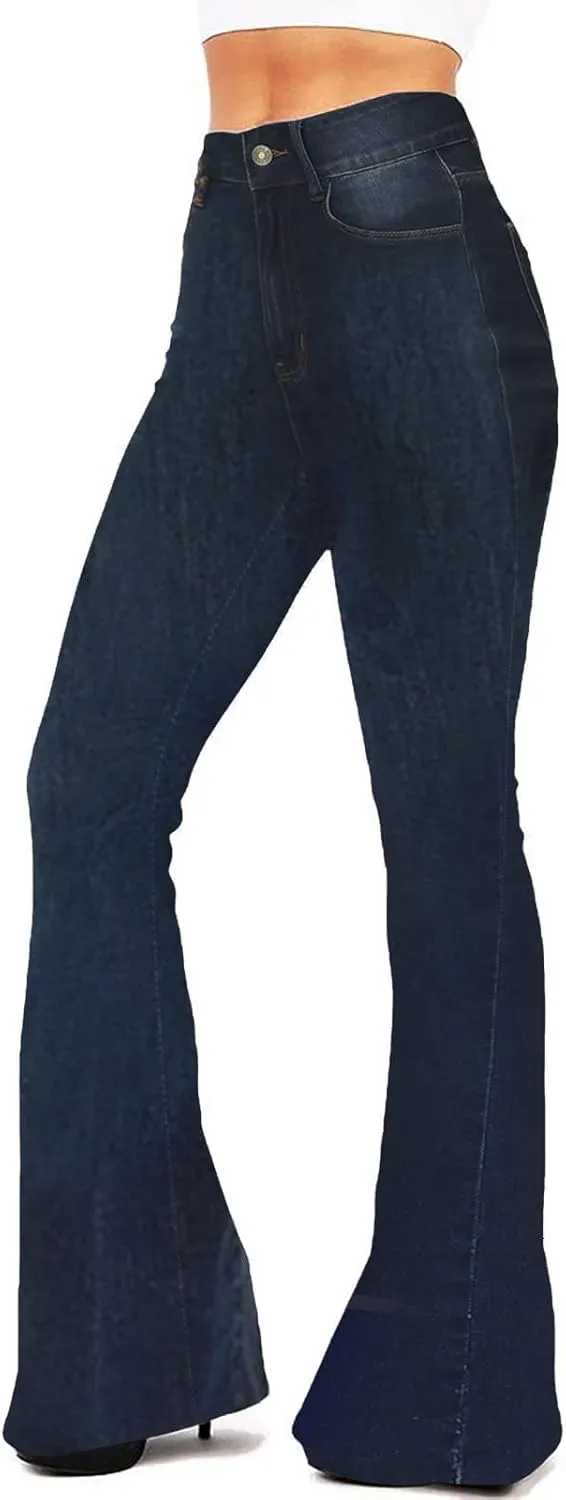 BISUAL Women's Fashion High Rise Jeans Slimming Wide Leg Stretch Denim Flare Bellbottom Jeans