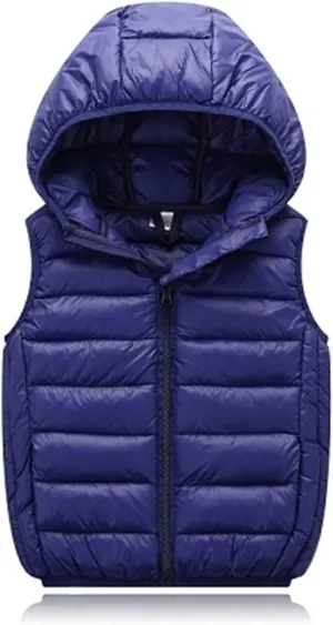 Boys Girls Puffer Vest Sleeveless Quilted Vest Zipper Hooded Down Puffy Jacket Winter Kids Warm Gilet Waistcoat