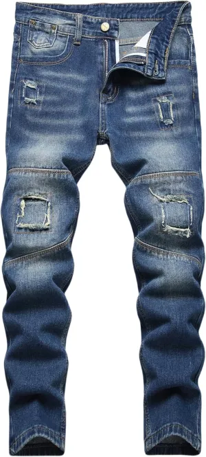 Boy's Stacked Jeans Skinny Fit Ripped Destroyed Distressed Fashion Comfy Denim Jeans Pants