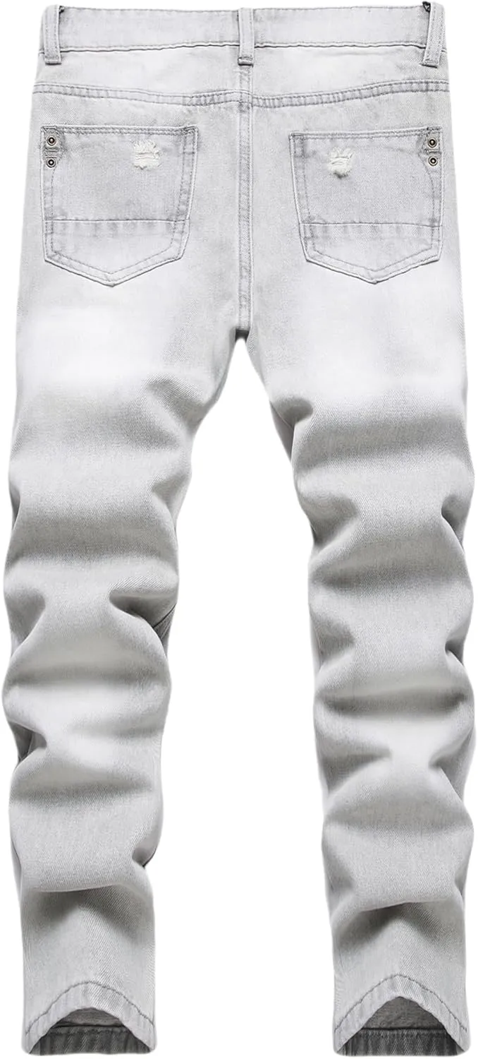 Boy's Stacked Jeans Skinny Fit Ripped Destroyed Distressed Fashion Comfy Denim Jeans Pants