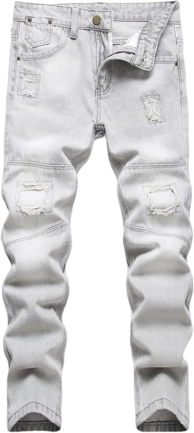 Boy's Stacked Jeans Skinny Fit Ripped Destroyed Distressed Fashion Comfy Denim Jeans Pants