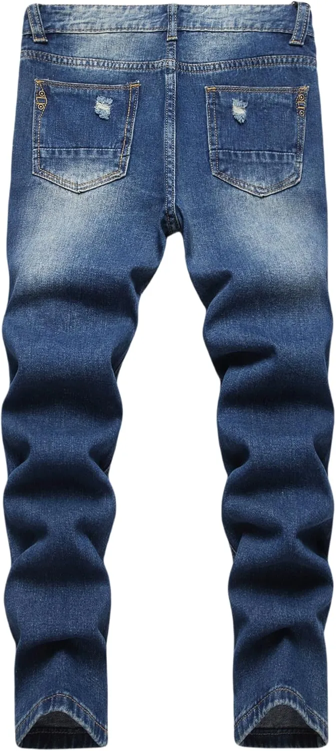 Boy's Stacked Jeans Skinny Fit Ripped Destroyed Distressed Fashion Comfy Denim Jeans Pants