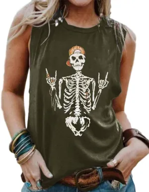 BRUBOBO Womens Funny Skull Graphic Tank Tops Summer High Neck Sleeveless Workout Tee Shirts