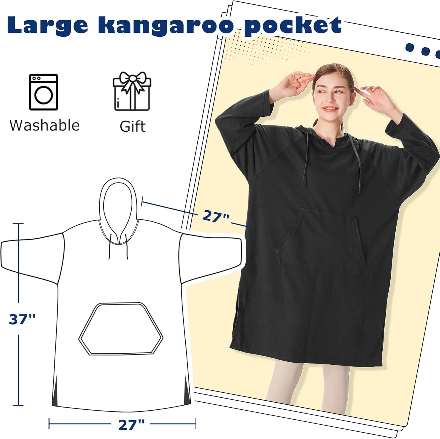 Catalonia Womens Hoodie Sweatshirt Dress, Casual  Sleeves Pullover Sweater with Kangaroo Pocket, One Size