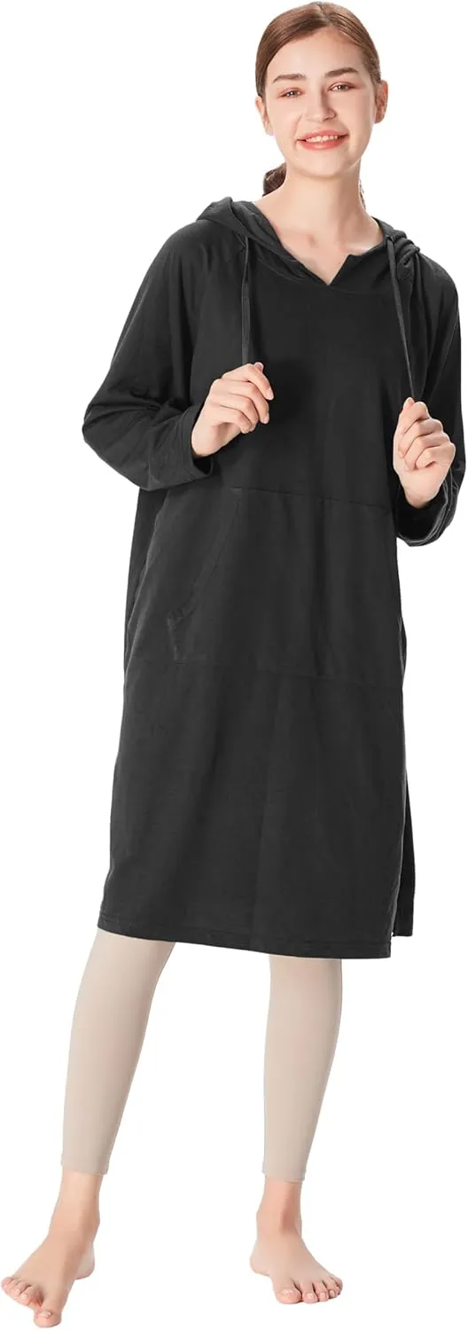 Catalonia Womens Hoodie Sweatshirt Dress, Casual  Sleeves Pullover Sweater with Kangaroo Pocket, One Size