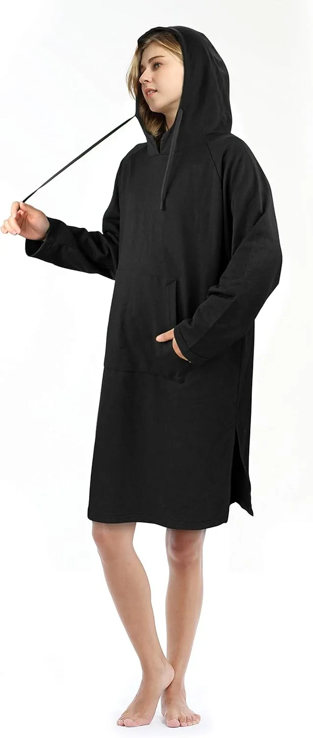 Catalonia Womens Hoodie Sweatshirt Dress, Casual  Sleeves Pullover Sweater with Kangaroo Pocket, One Size