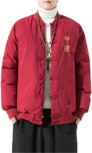 Chinese Style Men's Winter Thickened Cotton Padded Jacket Coat Standing Collar Warm Wadded Jacket Male Outwear