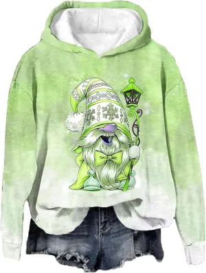 Christmas Gnome Hoodie for Women Fleece Lined Pullover Oversized Long Sleeve Winter Graphic Hooded Sweatshirt Top