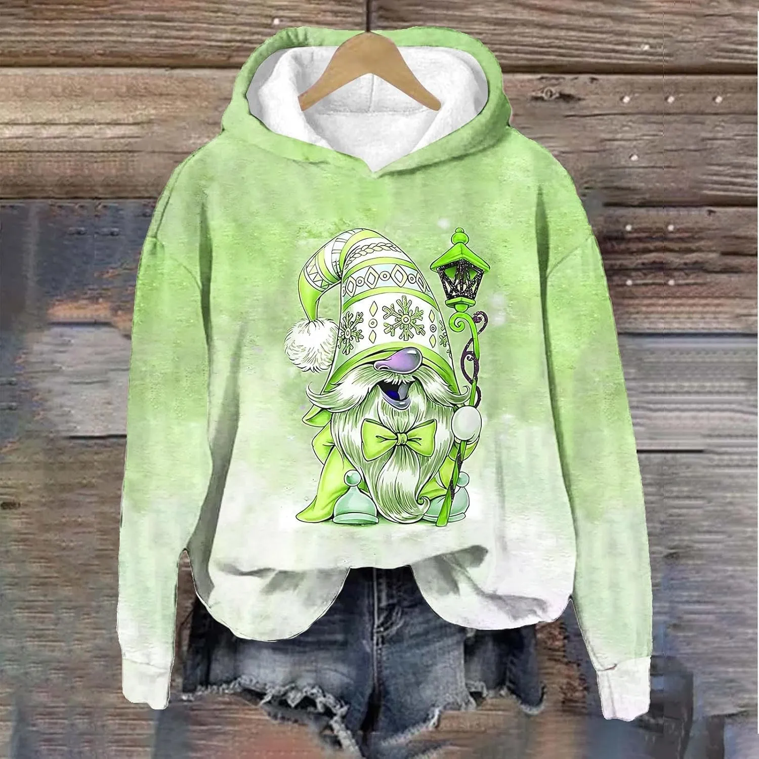 Christmas Gnome Hoodie for Women Fleece Lined Pullover Oversized Long Sleeve Winter Graphic Hooded Sweatshirt Top