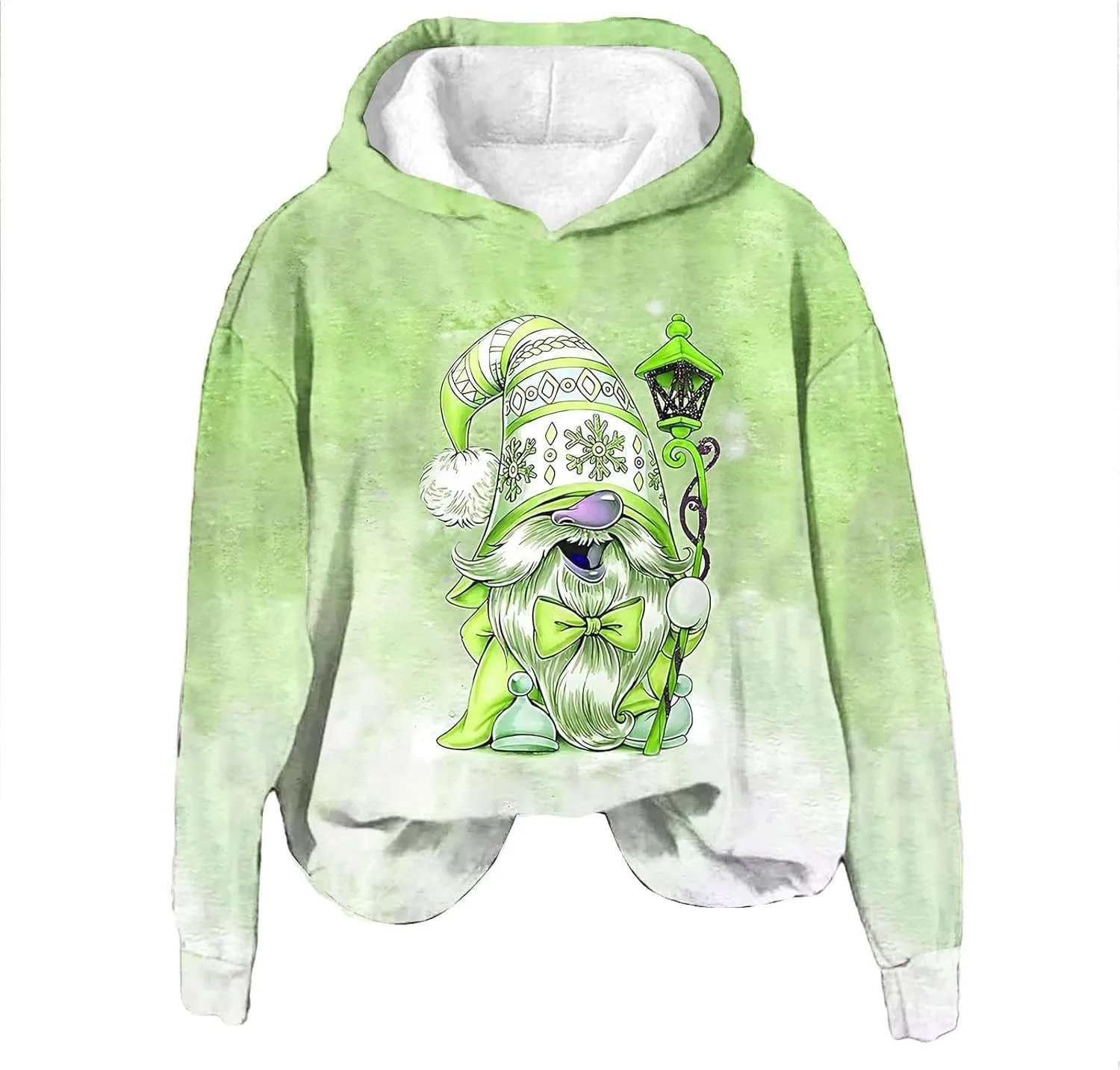 Christmas Gnome Hoodie for Women Fleece Lined Pullover Oversized Long Sleeve Winter Graphic Hooded Sweatshirt Top