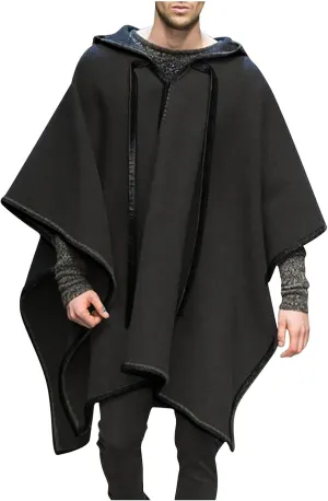 Cloak With Hood Men 2024 Fashion Casual Poncho-Cape Winter Warm Loose Pullover Top Solid Fuzzy Irregular Hem Hoodies
