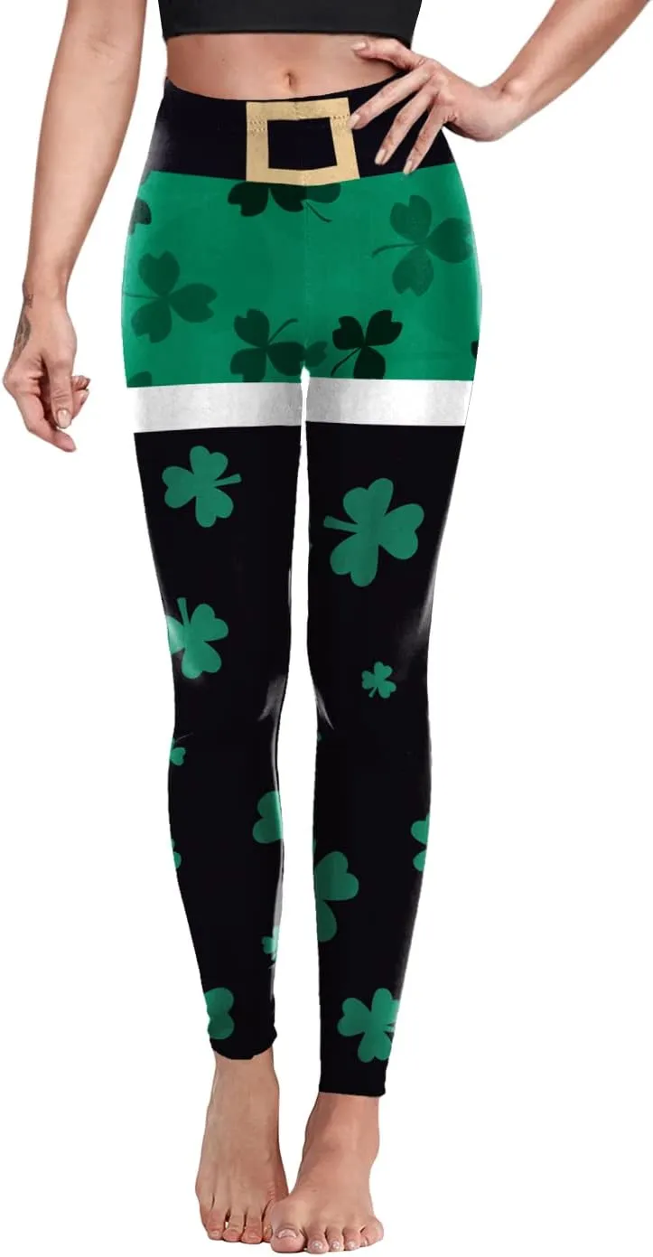 color cosplayer St. Patrick's Day Leggings Shamrock Stretchy Tights Yoga Pants for Women