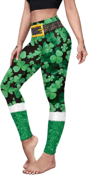 color cosplayer St. Patrick's Day Leggings Shamrock Stretchy Tights Yoga Pants for Women