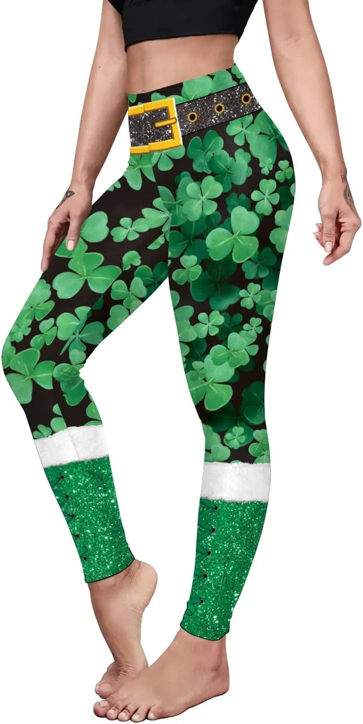 color cosplayer St. Patrick's Day Leggings Shamrock Stretchy Tights Yoga Pants for Women