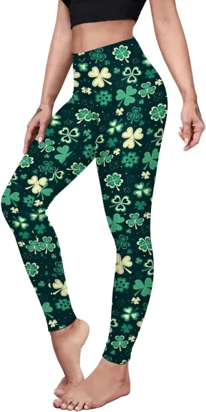 color cosplayer St. Patrick's Day Leggings Shamrock Stretchy Tights Yoga Pants for Women