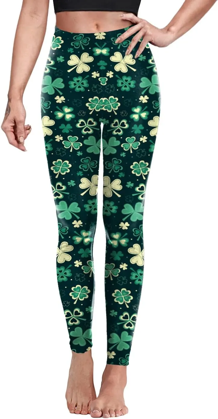 color cosplayer St. Patrick's Day Leggings Shamrock Stretchy Tights Yoga Pants for Women
