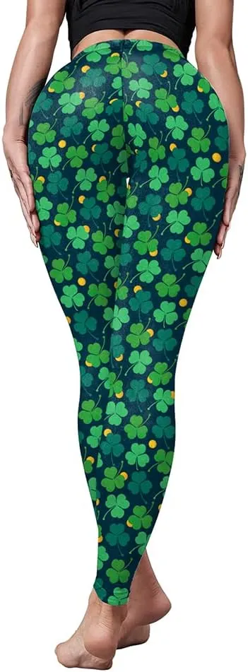 color cosplayer St. Patrick's Day Leggings Shamrock Stretchy Tights Yoga Pants for Women