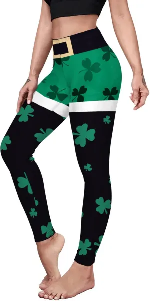 color cosplayer St. Patrick's Day Leggings Shamrock Stretchy Tights Yoga Pants for Women