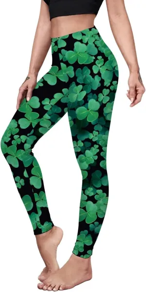 color cosplayer St. Patrick's Day Leggings Shamrock Stretchy Tights Yoga Pants for Women