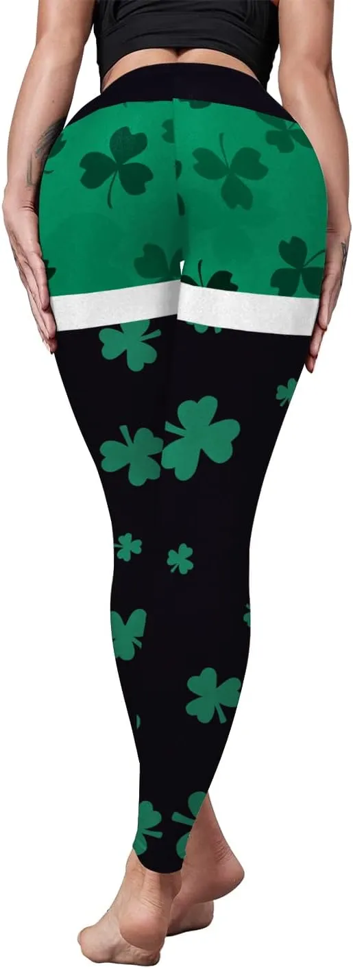 color cosplayer St. Patrick's Day Leggings Shamrock Stretchy Tights Yoga Pants for Women