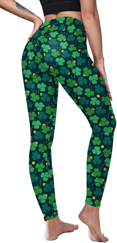 color cosplayer St. Patrick's Day Leggings Shamrock Stretchy Tights Yoga Pants for Women
