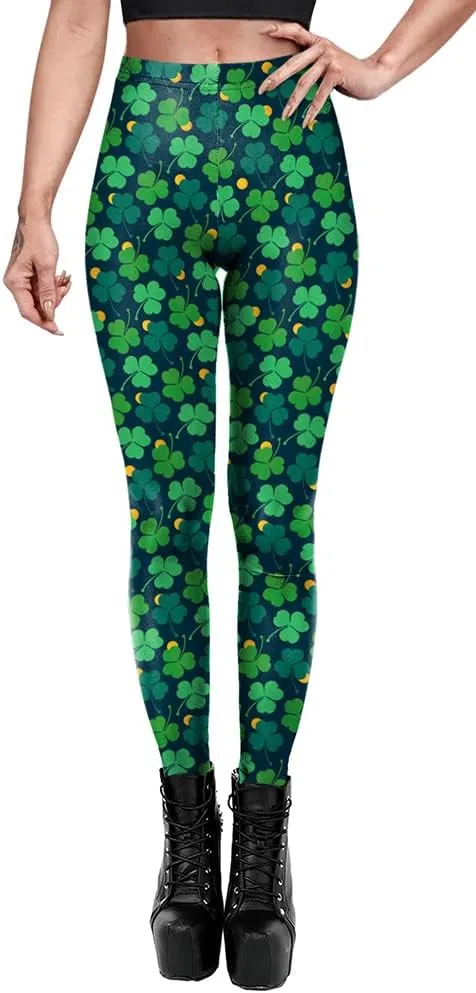color cosplayer St. Patrick's Day Leggings Shamrock Stretchy Tights Yoga Pants for Women