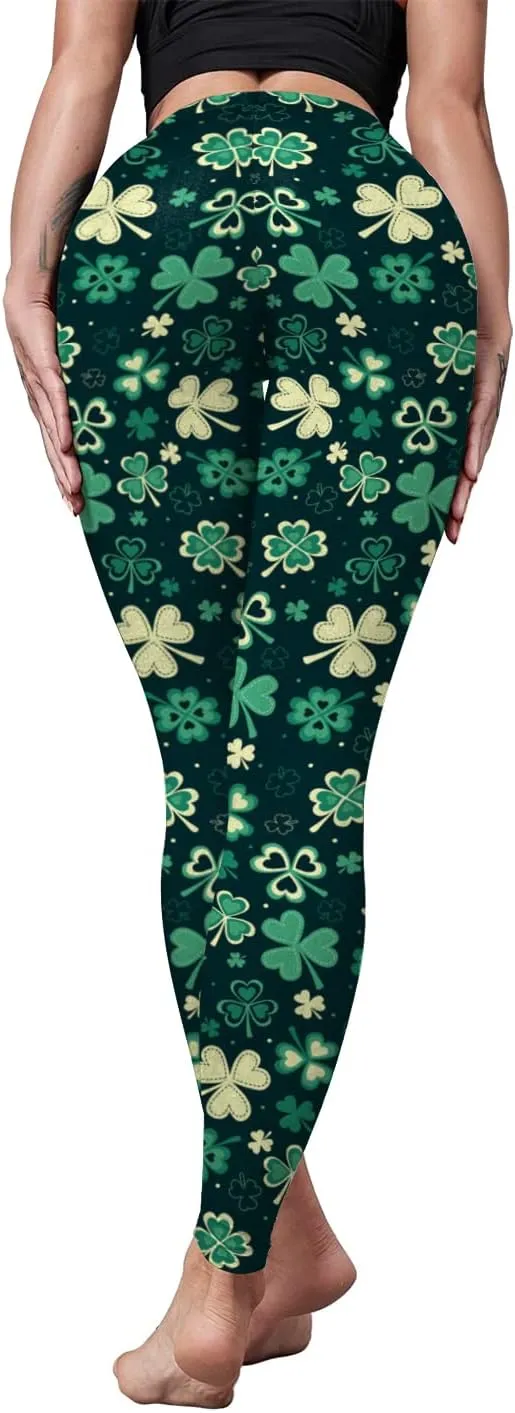 color cosplayer St. Patrick's Day Leggings Shamrock Stretchy Tights Yoga Pants for Women