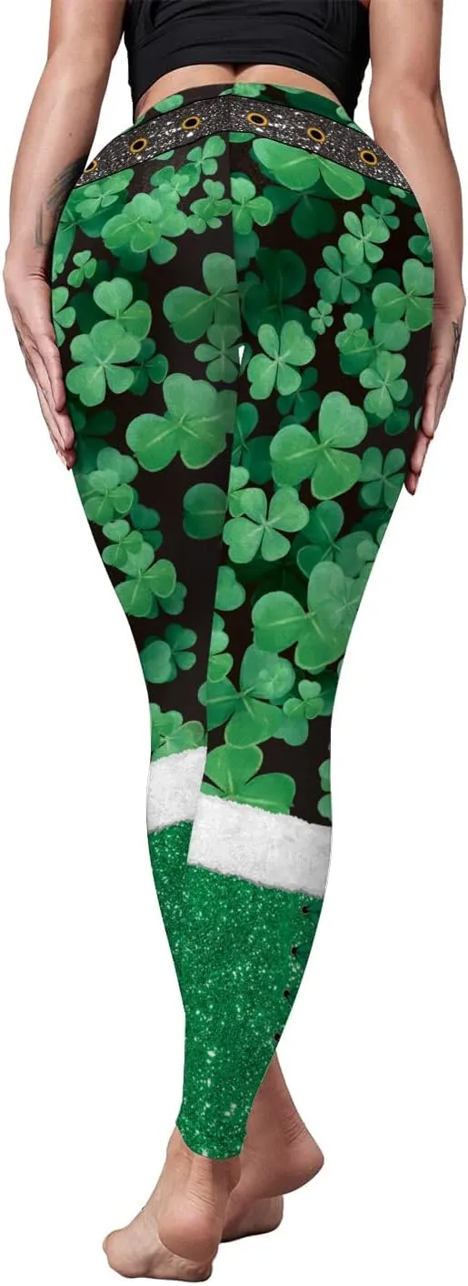 color cosplayer St. Patrick's Day Leggings Shamrock Stretchy Tights Yoga Pants for Women